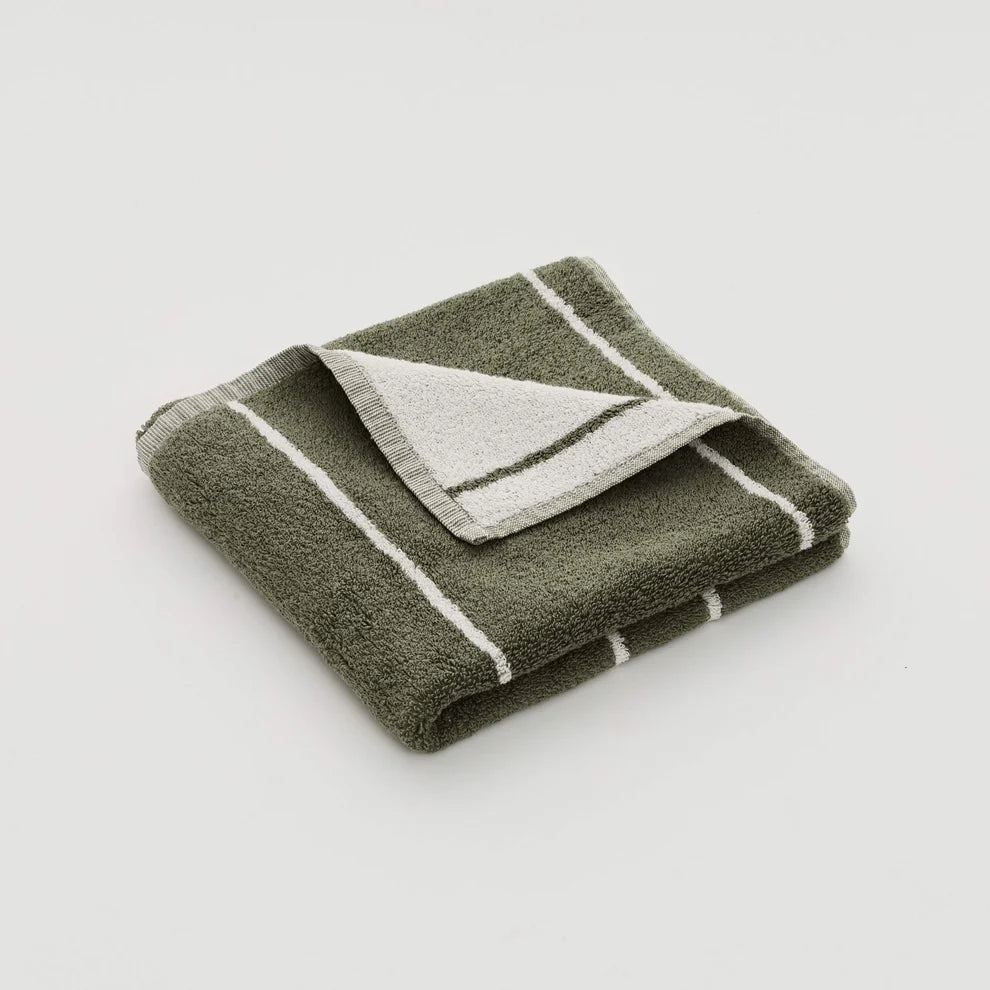 100% Organic Cotton Hand Towel in Khaki Stripe