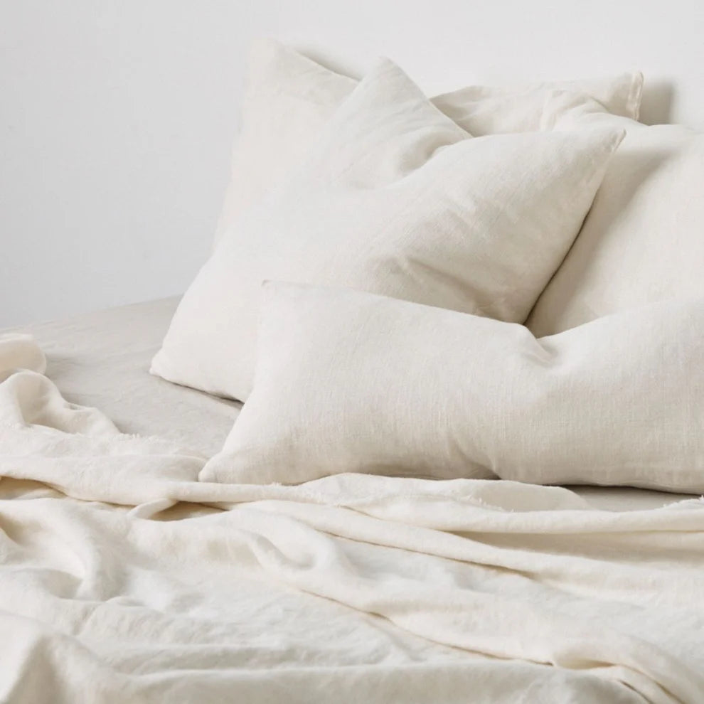Heavy Linen Bed Cover in White