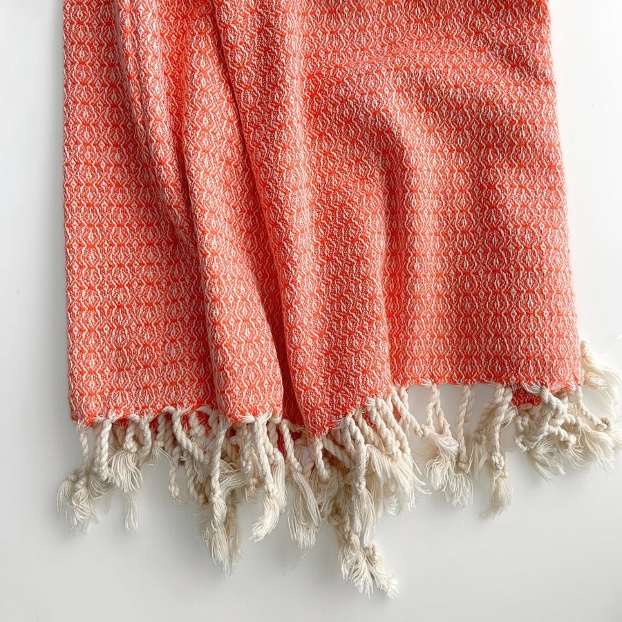 Orange Linen Diamond Turkish Peshtemal Bath Towel